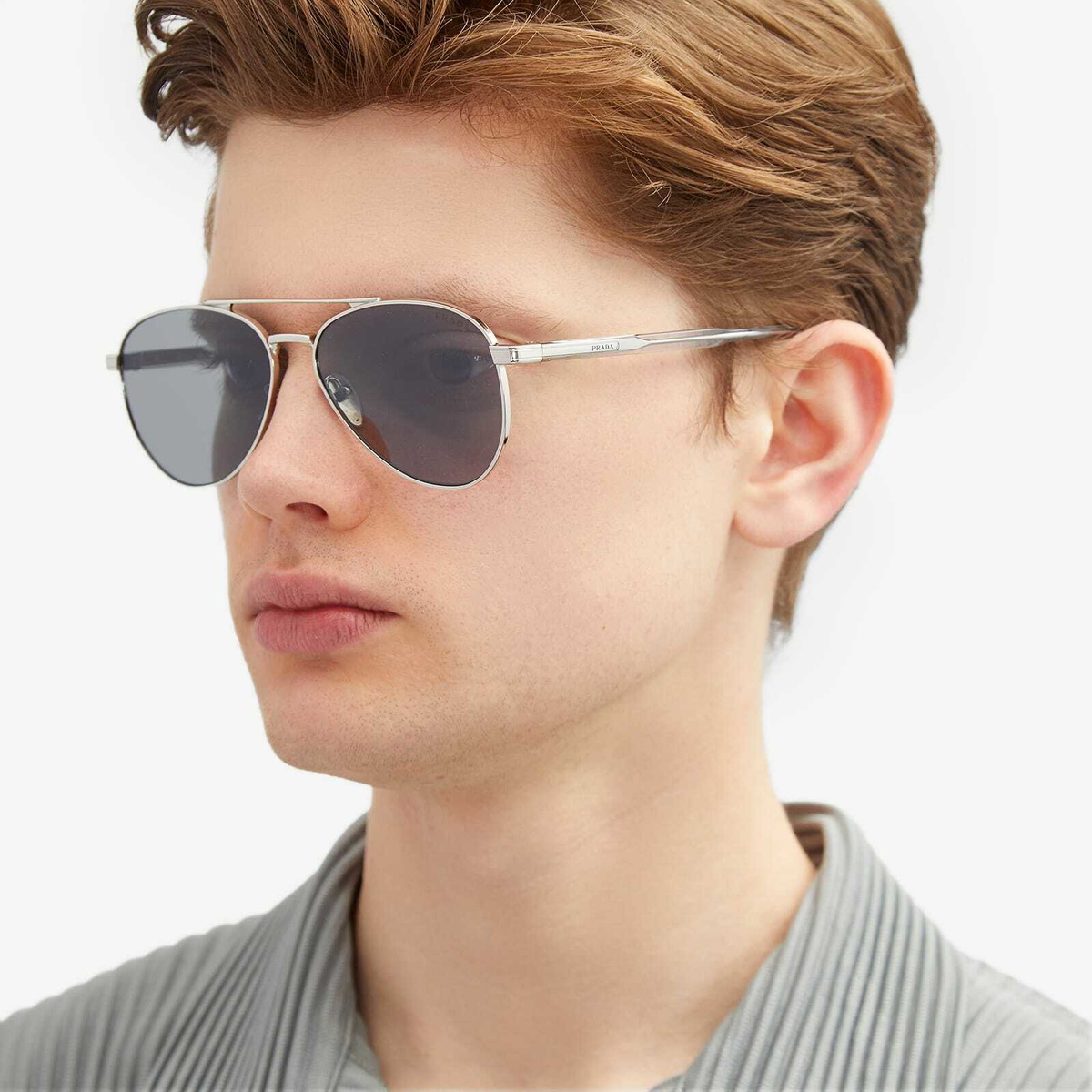 Prada Eyewear Men's A58S Sunglasses in Silver/Dark Grey Prada
