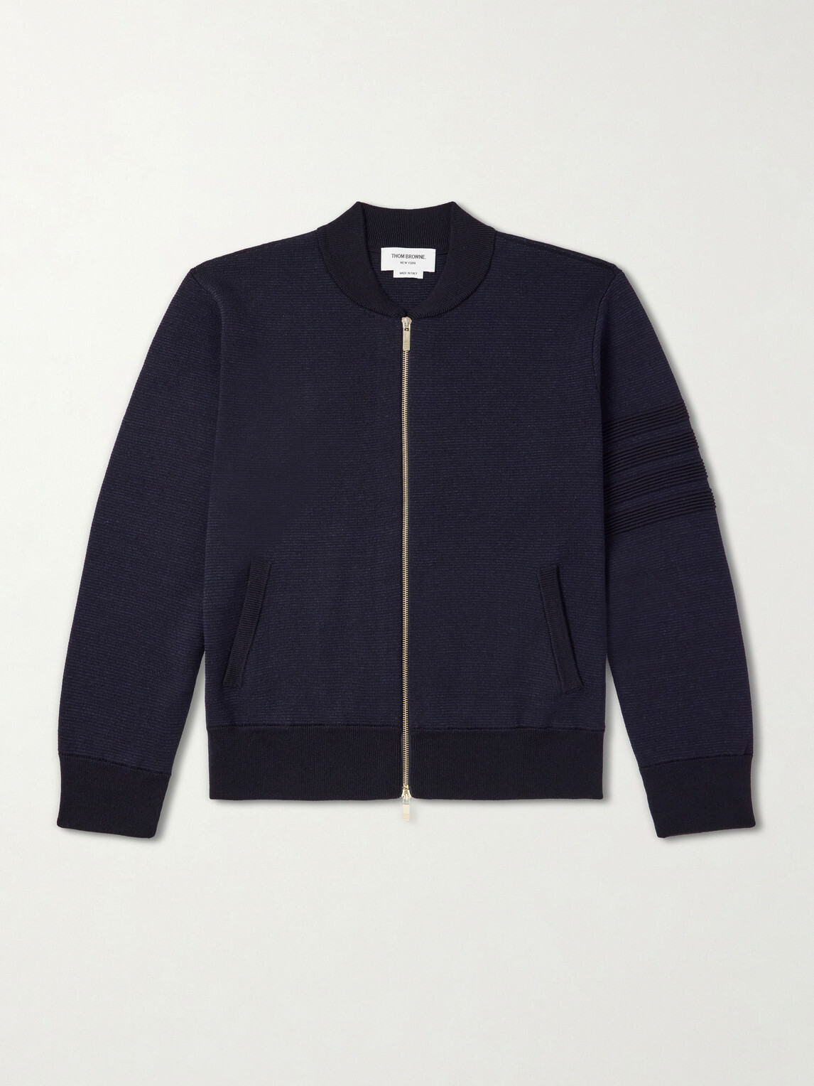 Thom Browne - Striped Wool, Linen and Cotton-Blend Zip-Up Cardigan - Blue