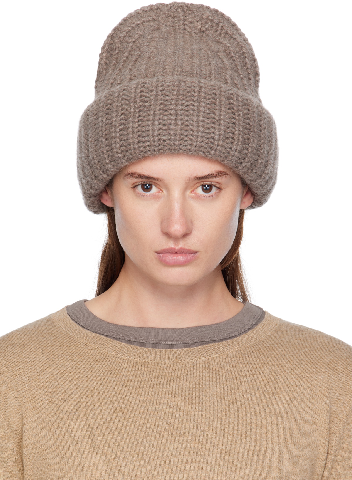 LISA YANG Taupe 'The Beatris' Beanie