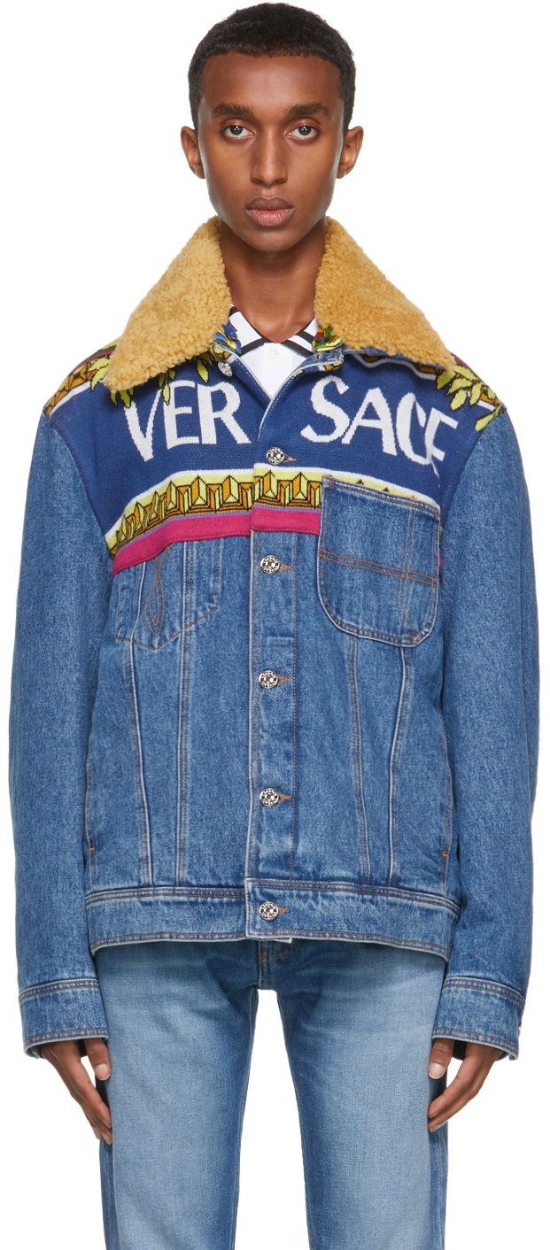 Logo Denim Jacket in Blue - Versace