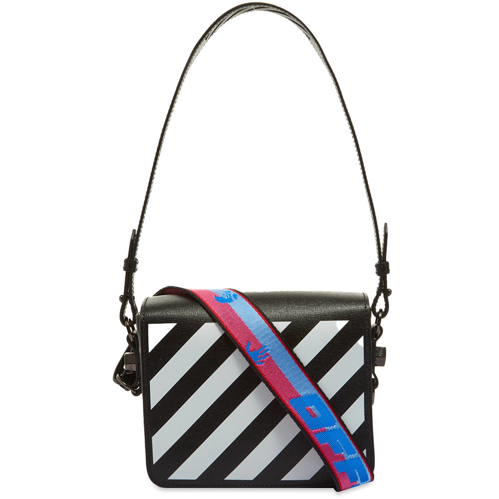 OFF-WHITE Diagonal Stripe Mini Flap Bag Blue/White in Calfskin