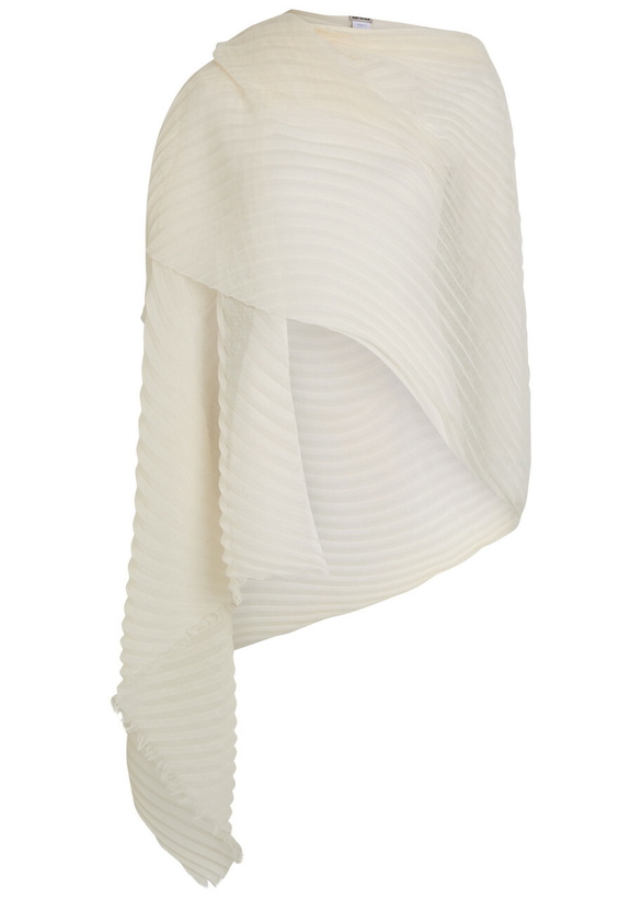 Photo: Issey Miyake Feather Pleated Semi-sheer Woven Stole - White - One Size