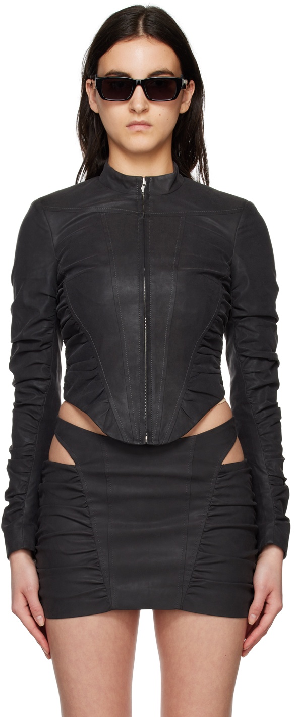 Photo: MISBHV Black Ruched Faux-Leather Jacket