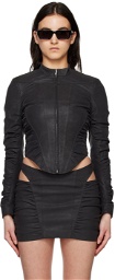 MISBHV Black Ruched Faux-Leather Jacket