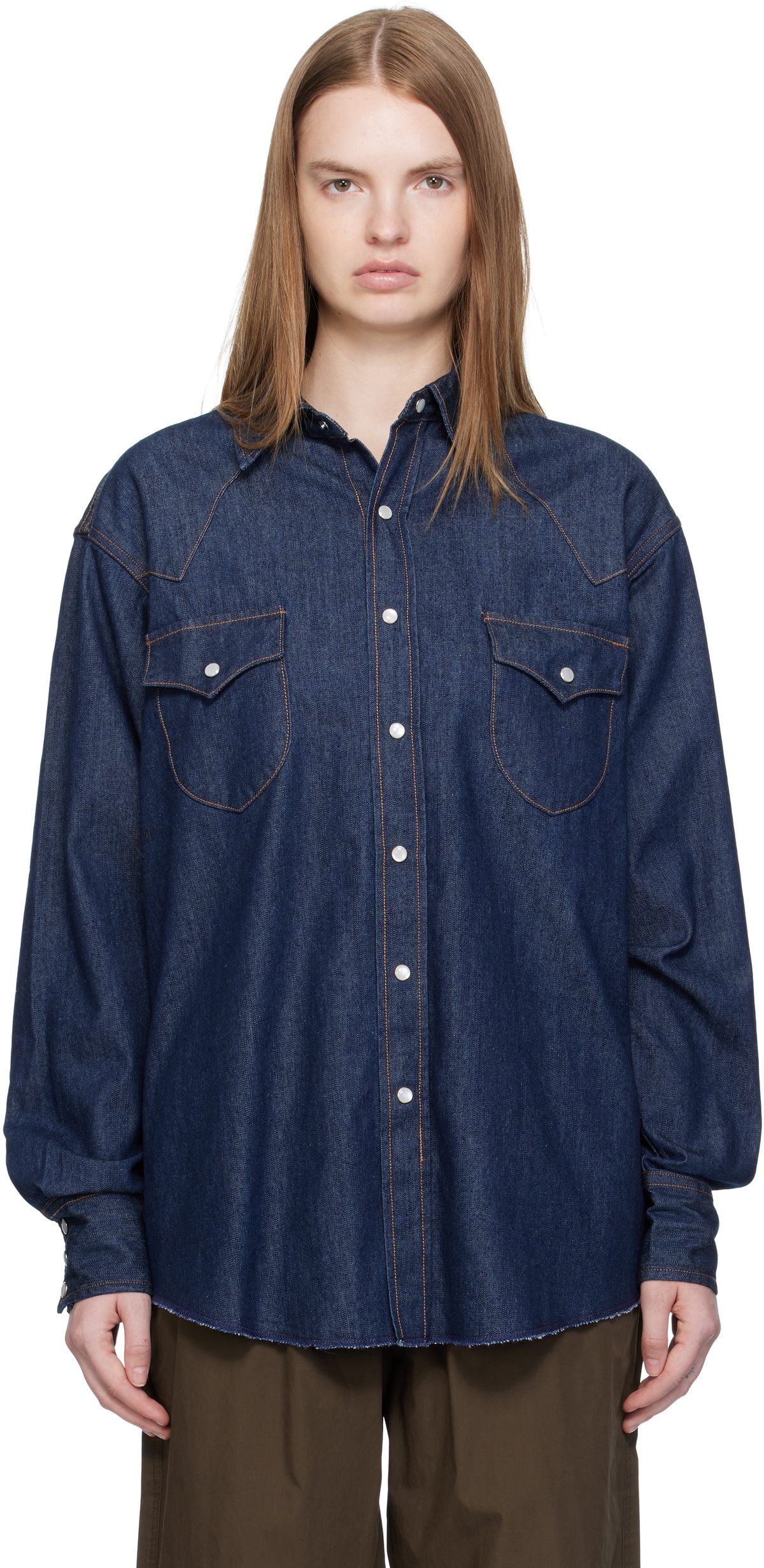 Carter Young SSENSE Exclusive Blue Denim Western Shirt