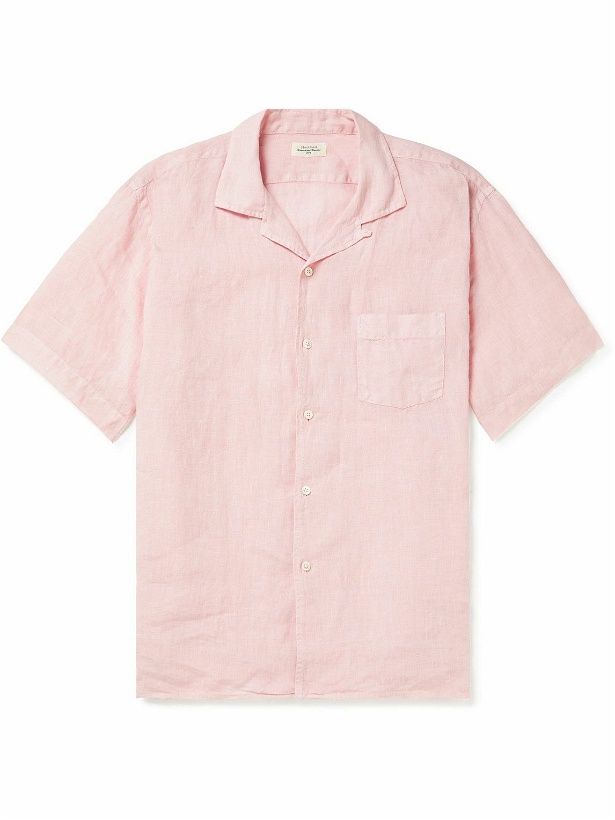 Photo: Hartford - Palm Mc Pat Camp-Collar Linen Shirt - Pink