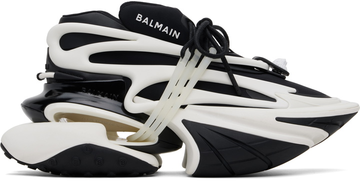 Photo: Balmain Black & White Unicorn Low-Top Sneakers