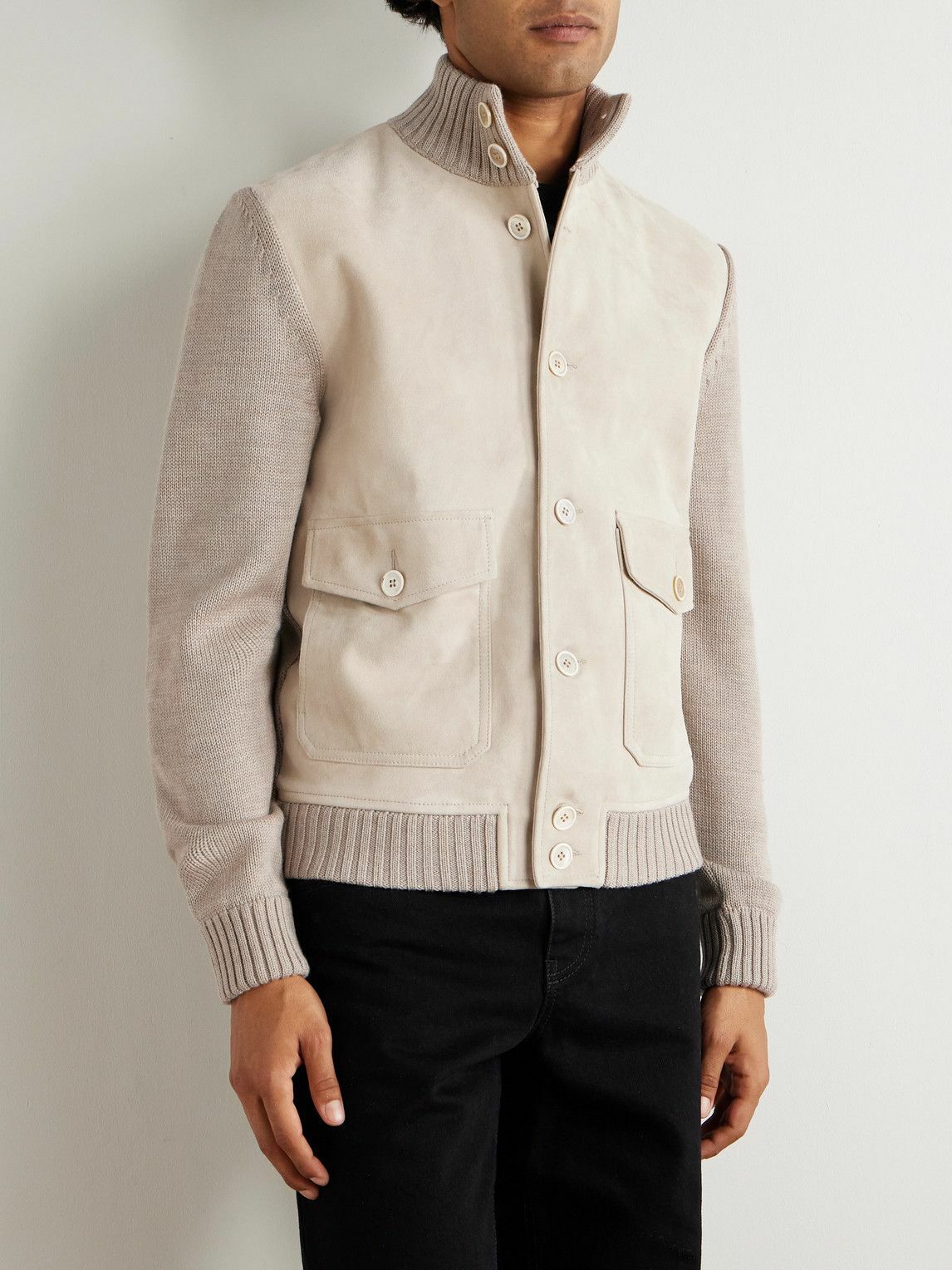 Incotex - Zanone Virgin Wool-Trimmed Suede Jacket - Brown