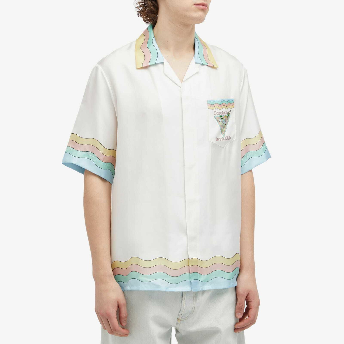 Casablanca Men's Tennis Club Icon Short Sleeve Silk Shirt in