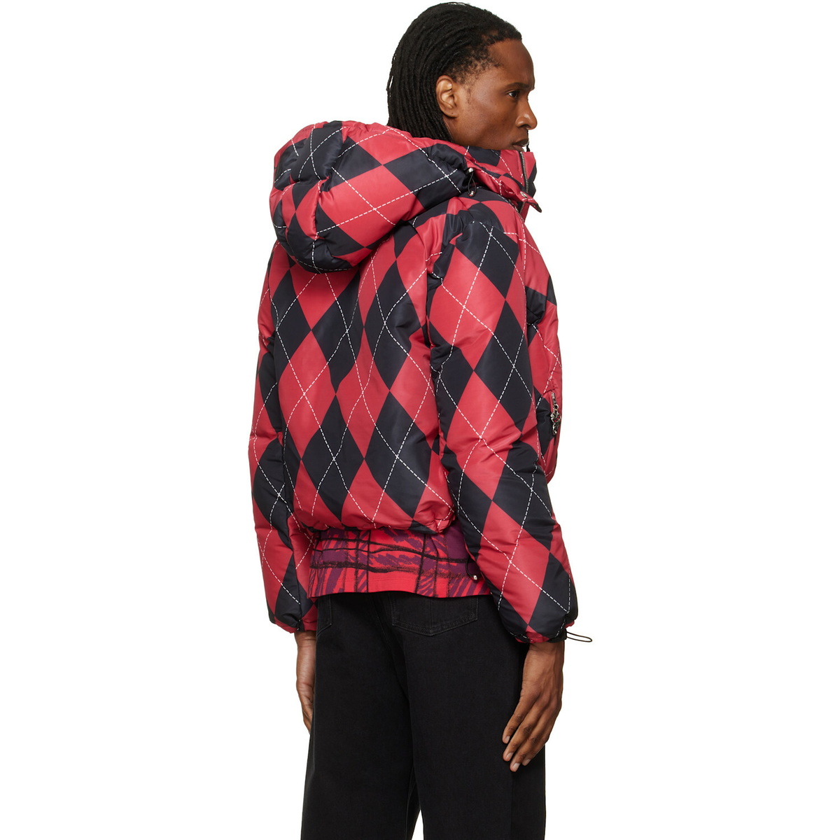 Chopova Lowena Red Argyle Puffer Jacket
