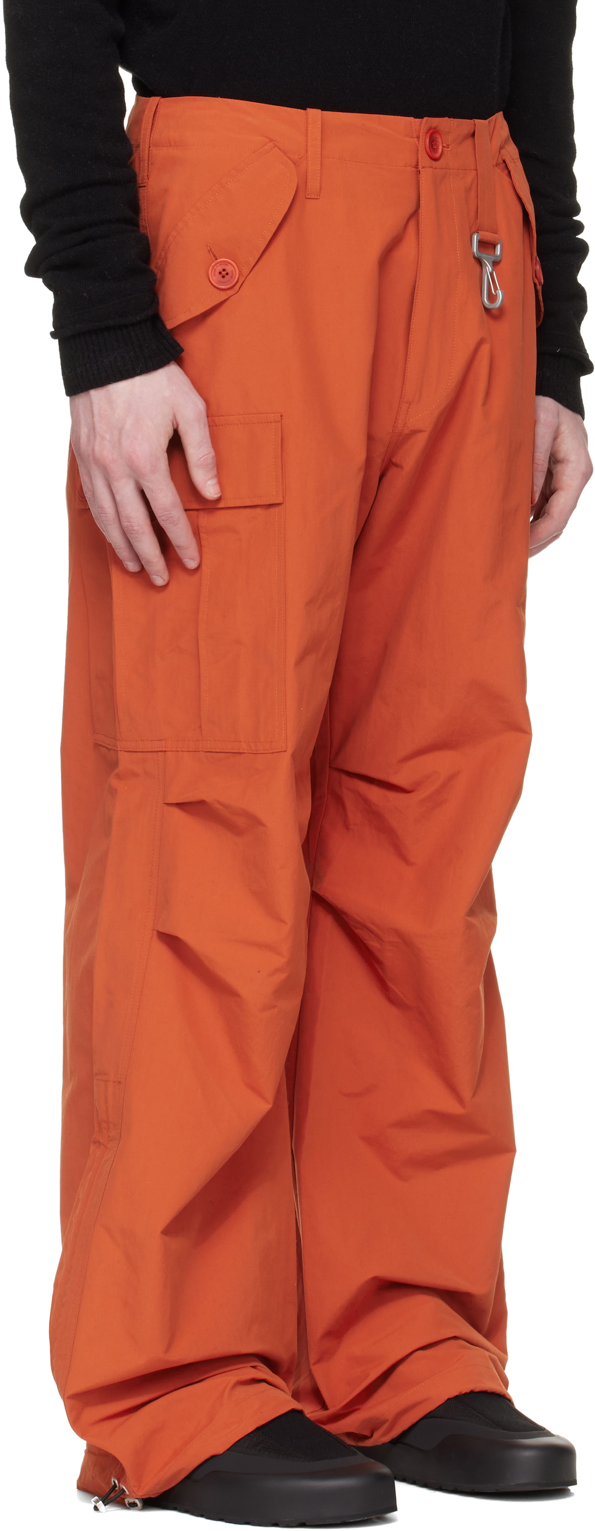 Reese Cooper Orange Nylon Cinched Wide Leg Cargo Pants