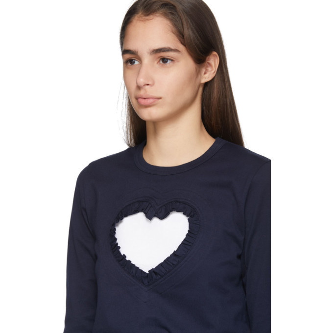 Comme des Garcons Girl Navy Cut-Out Ruffle Heart Long Sleeve T