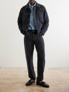 Canali - Leather-Trimmed Denim Jacket - Black