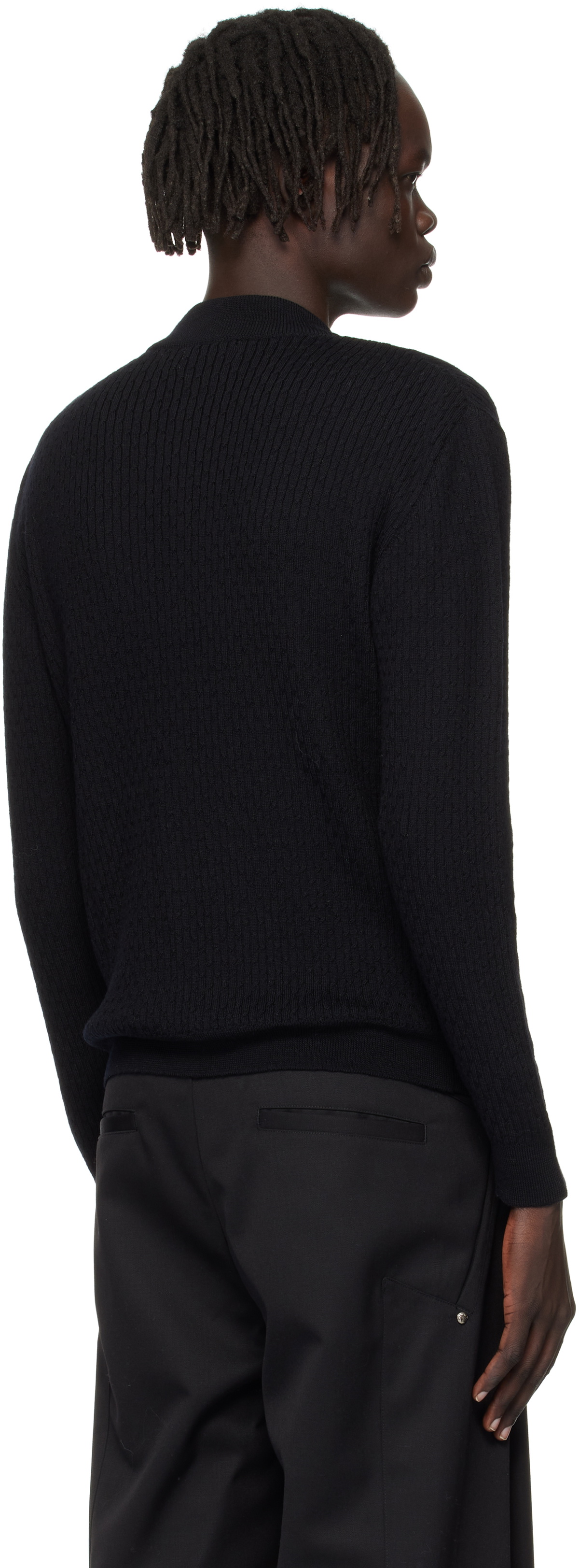 Ernest W. Baker Black Mock Neck Cable-Knit Sweater