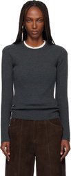 TONYWACK Gray Super Fine Wool Ribbed Sweater