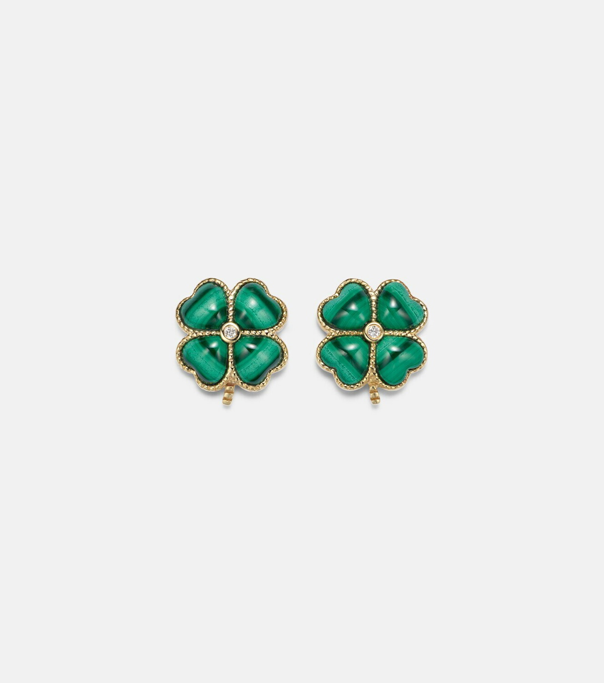 Yvonne Léon Puces Dôme Trèfle 9kt gold earrings with malachite and diamonds