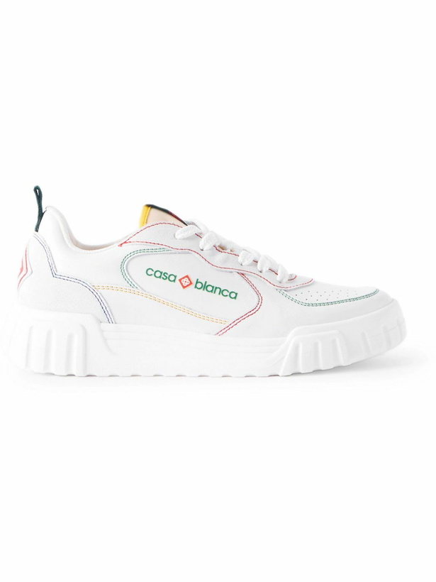Photo: Casablanca - Court Logo-Appliquéd Suede-Trimmed Leather Sneakers - White