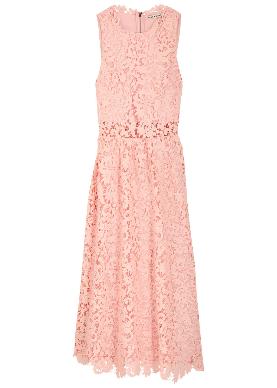 Alice + Olivia Babette Guipure-lace Midi Dress Light Pink Alice + Olivia