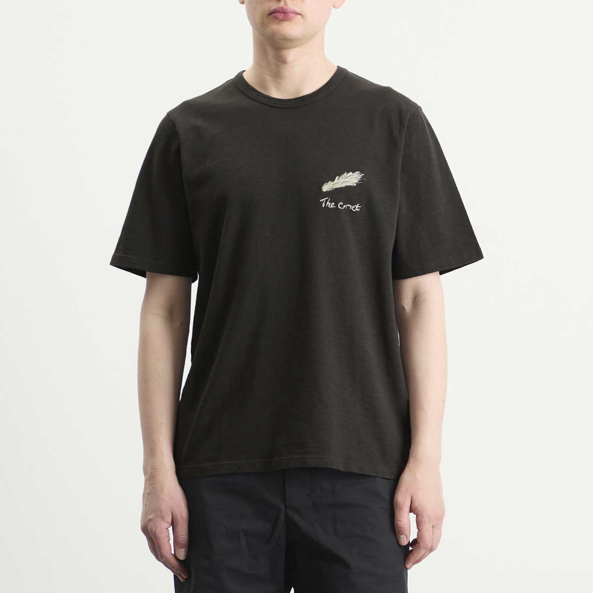 Folk Men's Slub Embroidery T-Shirt in Ecru Black Comet