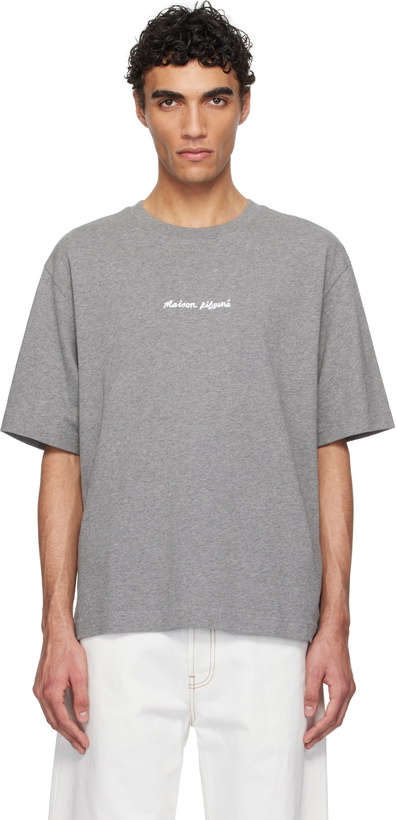 Photo: Maison Kitsuné Gray 'Maison Kitsuné' Line Handwriting Oversize T-shirt