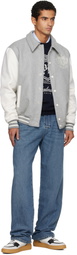 Balmain Gray Bicolor Wool Varsity Bomber Jacket