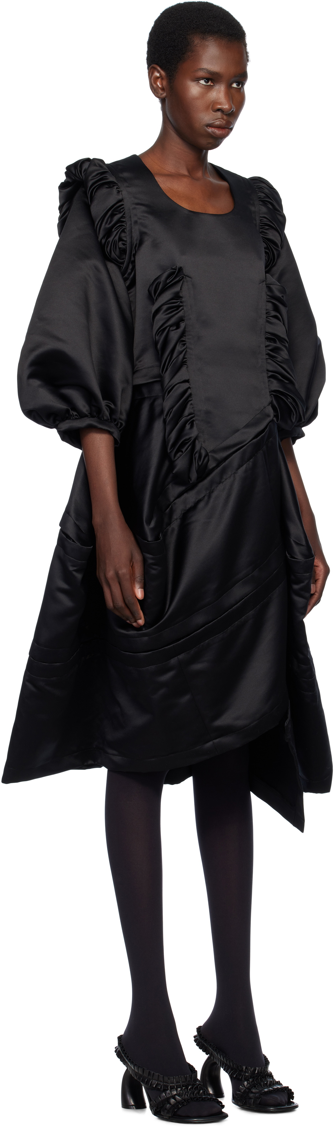Comme des Garçons Comme des Garçons Black Polyester Satin Thick Midi Dress