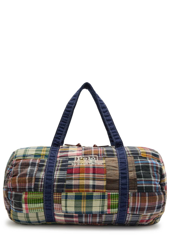 Photo: Polo Ralph Lauren Large Logo-embroidered Checked Cotton Duffle bag - Navy - One Size