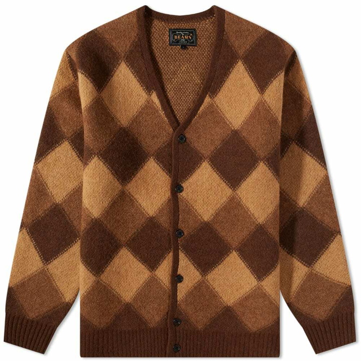 Photo: Beams Plus Men's Double Argyle Jacquard Cardigan in Brown