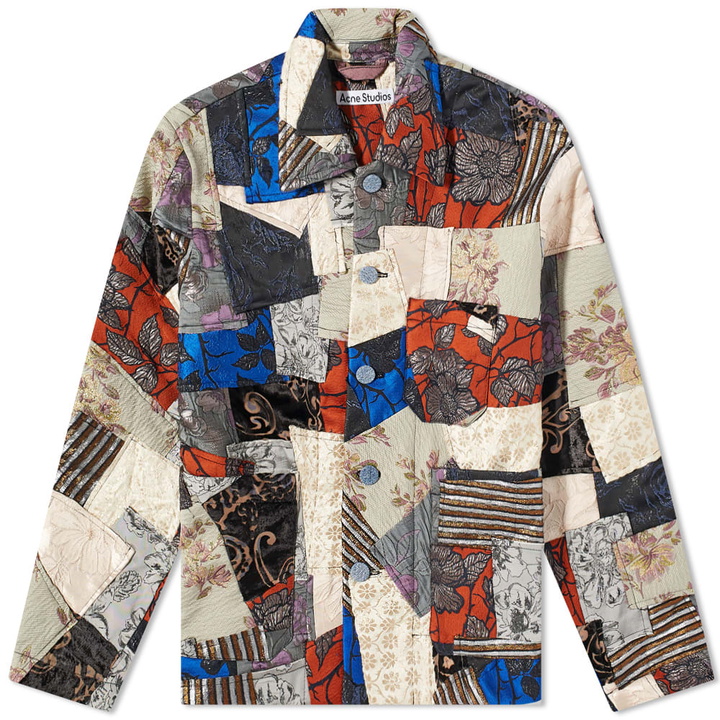 Photo: Acne Studios Men's Okey Mismatch Patchwork Jacket in Silver/Dark Blue