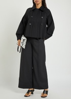 Pleats Please Issey Miyake Double-breasted Pleated Woven Coat Black