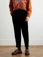 Monitaly - Tapered Pleated Cotton-Corduroy Trousers - Black