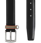 Burberry - 3.5cm Striped Webbing-Trimmed Leather Belt - Black