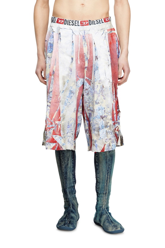 Photo: Diesel Floral shorts with cracked over-print - Shorts - Unisex - Multicolor