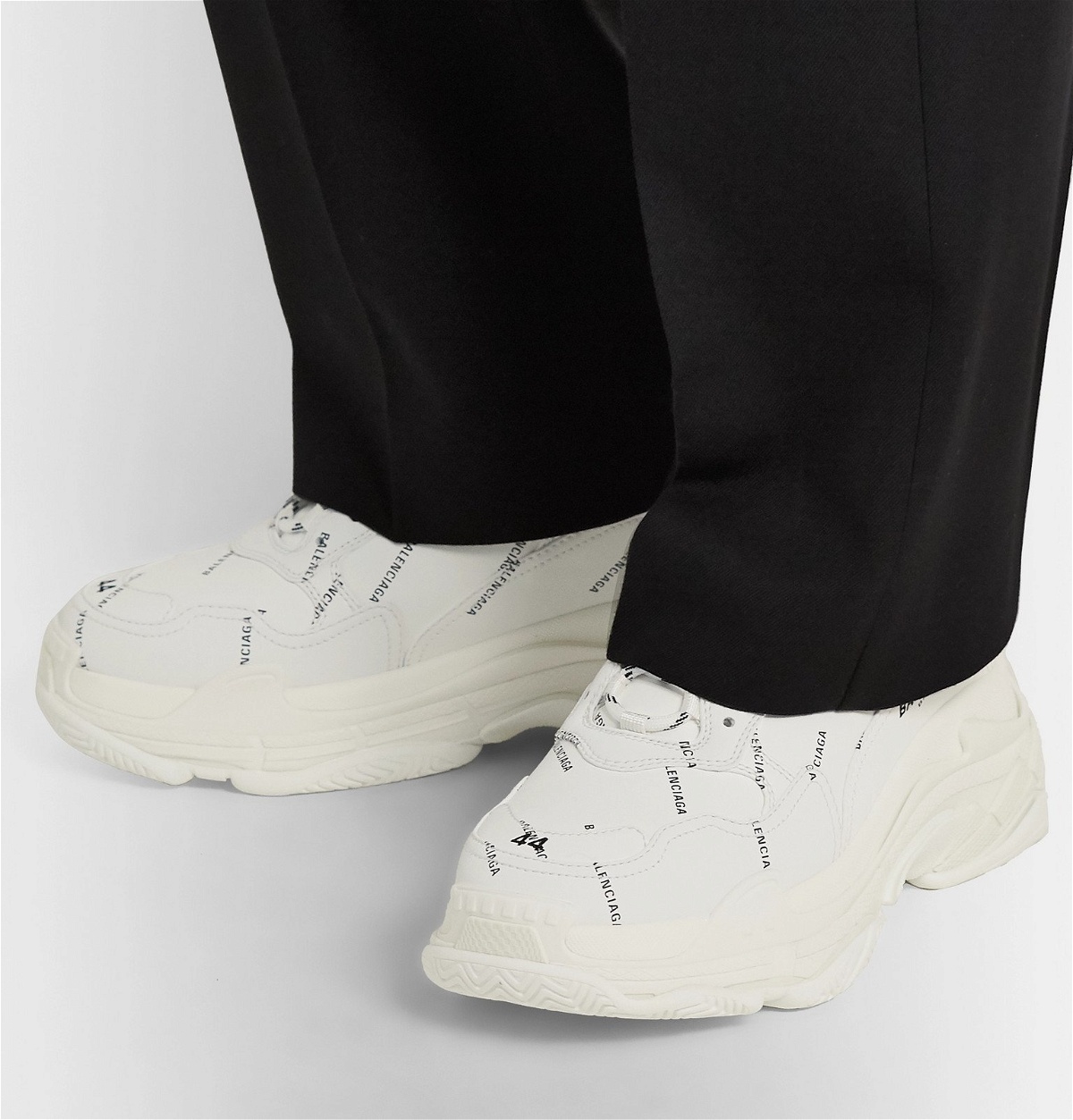 Balenciaga - Triple S Logo-Print Faux Leather Sneakers - White Balenciaga