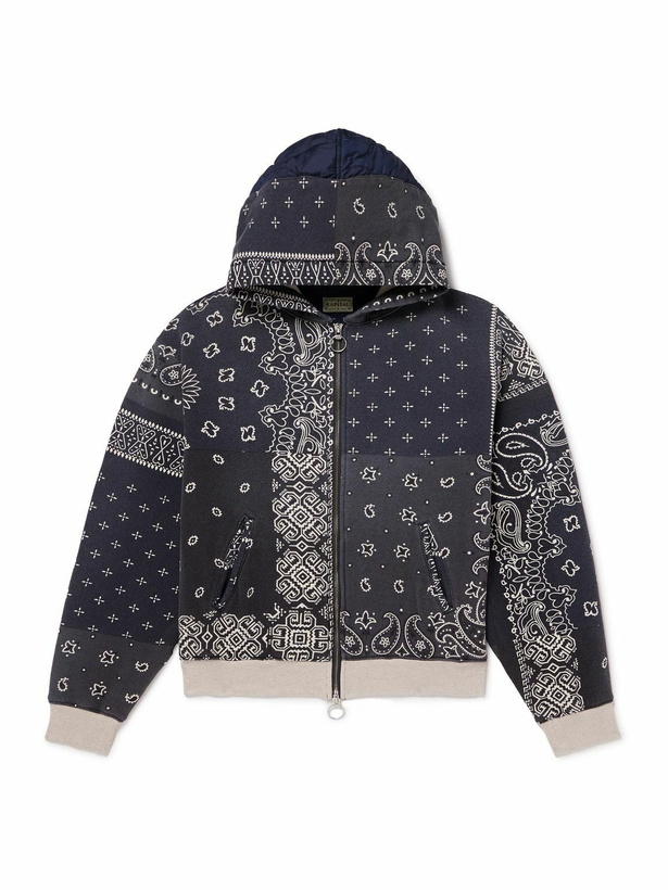 Photo: KAPITAL - Panelled Bandana-Print Cotton-Jersey and Quilted Shell Hoodie - Blue
