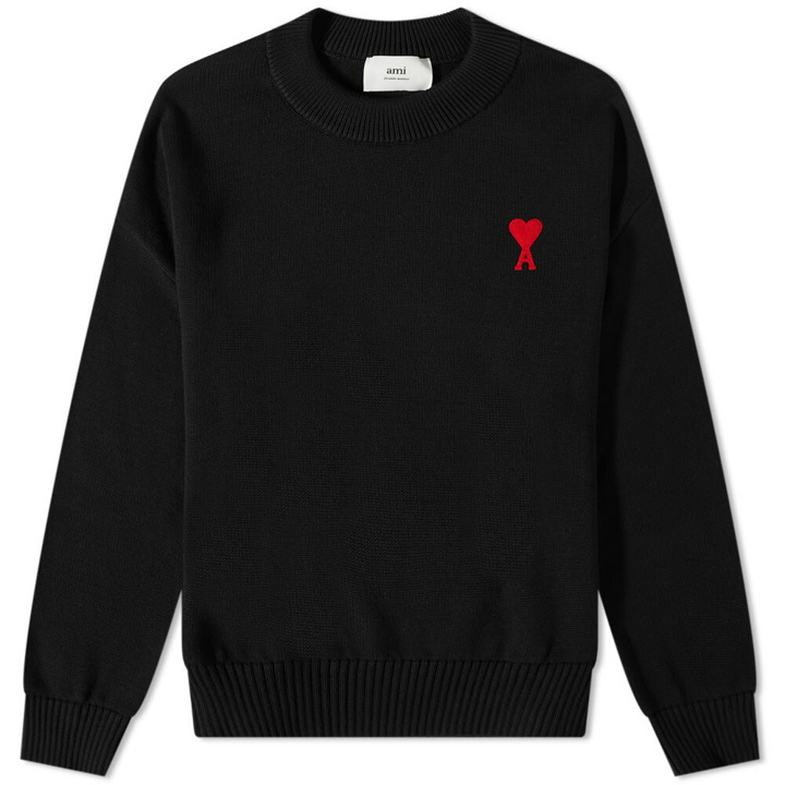 Photo: AMI Men's Small A Heart Crew Knit in Black/Red