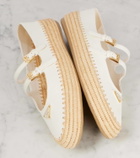 Prada Leather and raffia Mary Jane flats