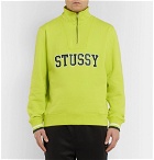 Stüssy - Logo-Embroidered Fleece-Back Cotton-Jersey Half-Zip Sweatshirt - Bright green