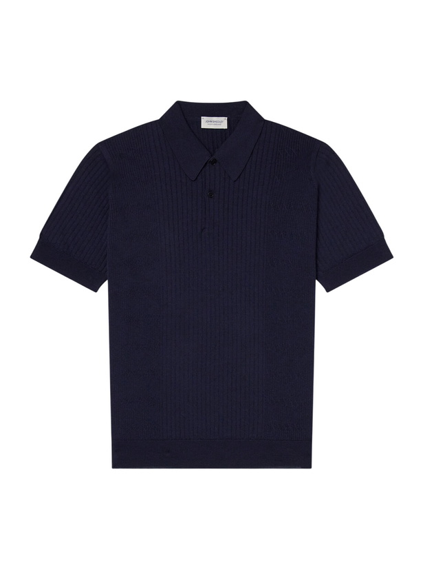 Photo: John Smedley - Croall Ribbed Merino Wool Polo Shirt - Blue