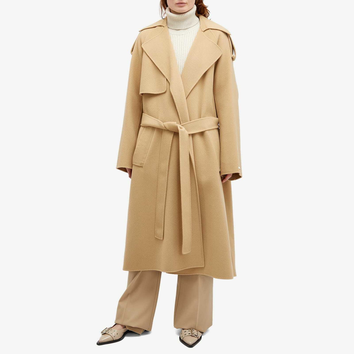 コート SPORTMAX Women Outer FIORE 747 014 Beige Fiore belted wool coat in beige - Sportmax | Mytheresa