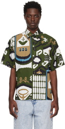 MSGM Khaki Macro Ikat Print Shirt