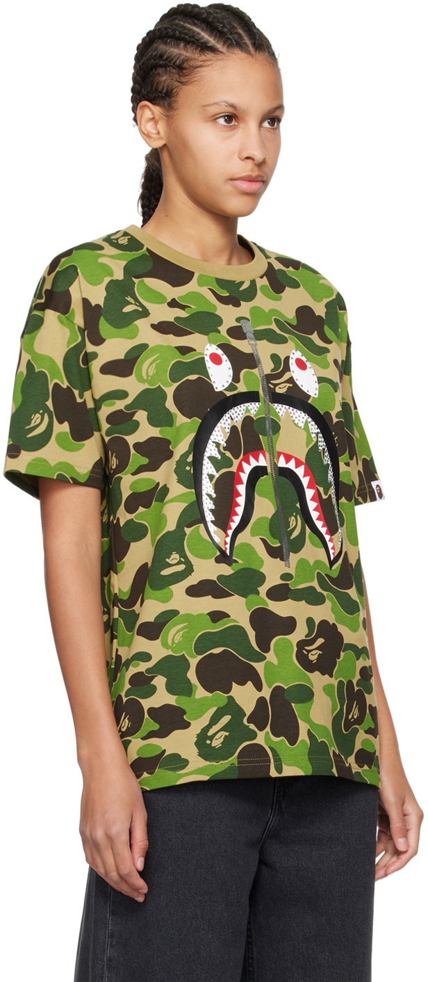 トップス A BATHING APE ABC CAMO CRYSTALSTONESHARK BAPE Khaki ABC Camo Crystal Stone Shark T-Shirt A Bathing Ape
