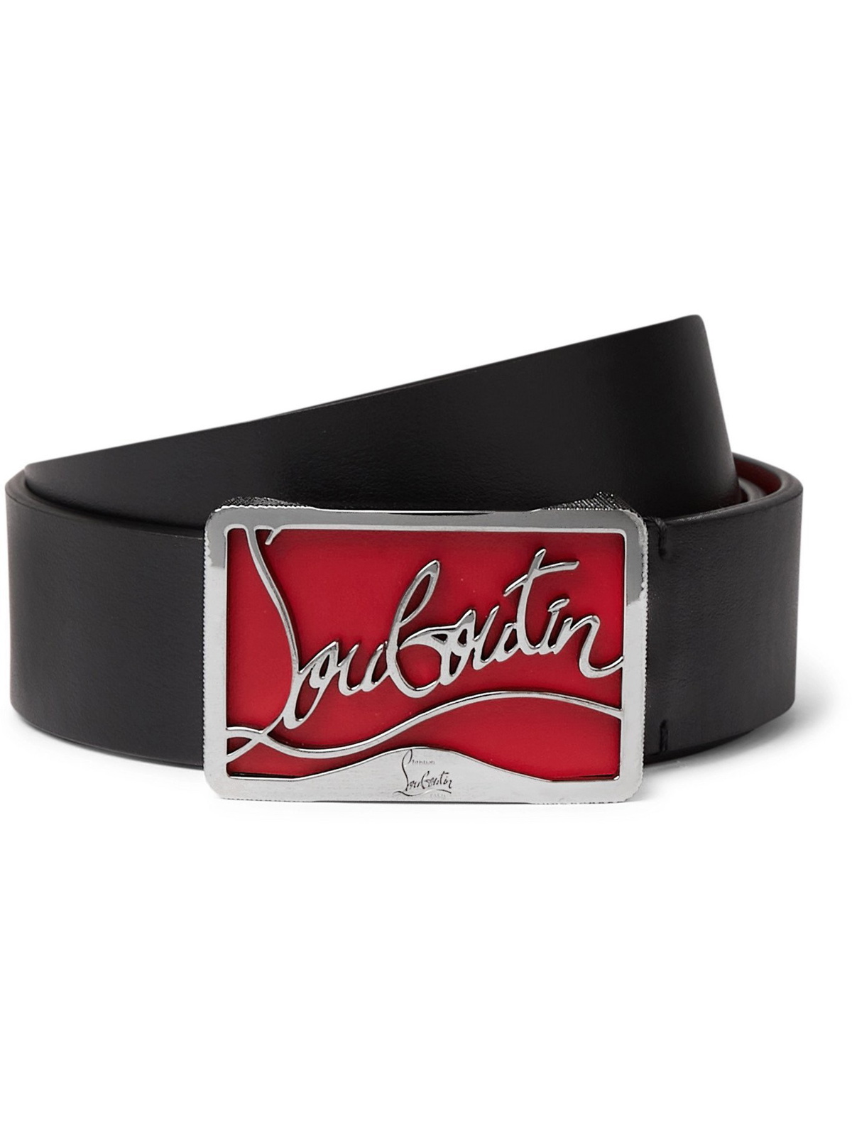 4cm Logo-Debossed Studded Rubber-Trimmed Leather Belt