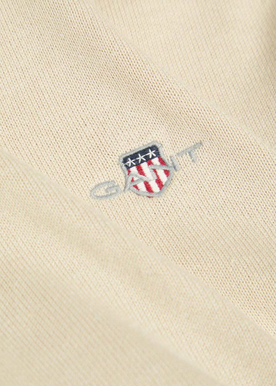 Gant Logo-embroidered Quarter-zip Cotton Jumper Beige