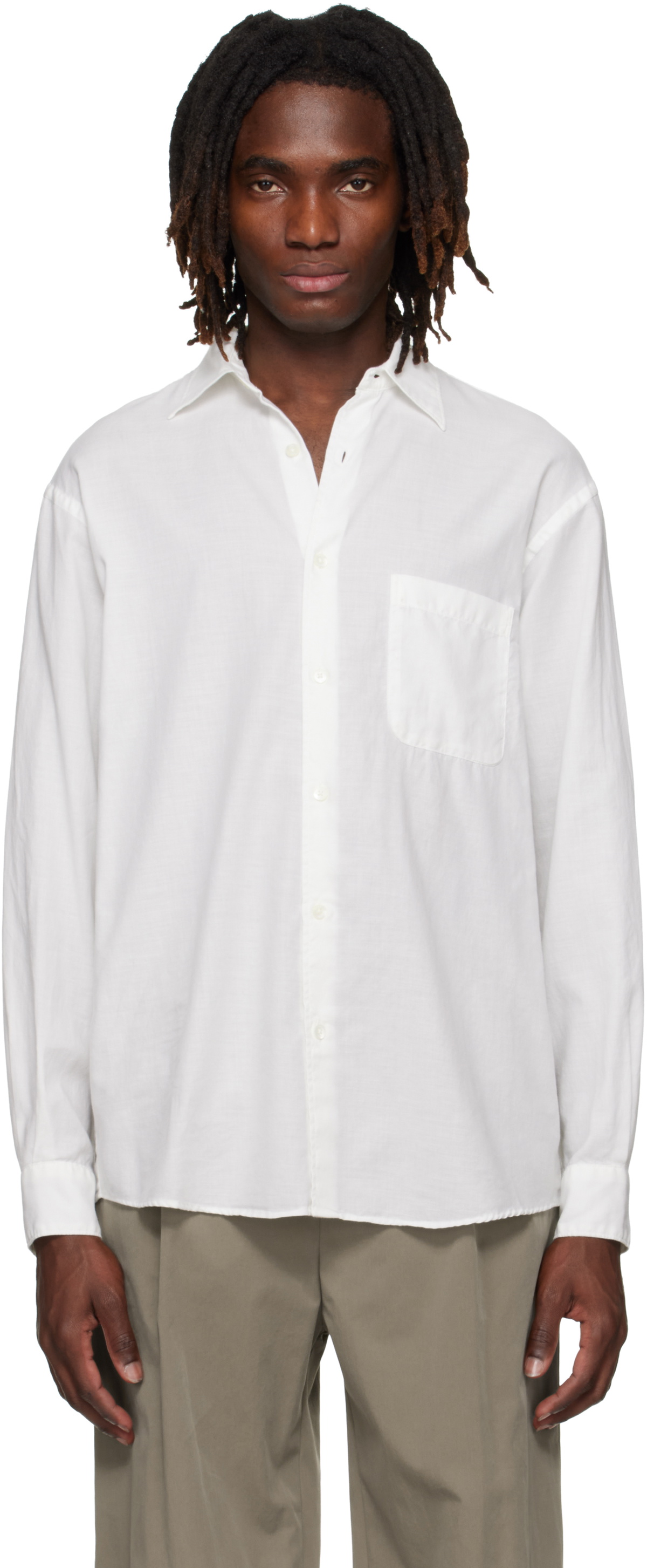 YOKE White Cotton Silk Lawn Loosed Shirt