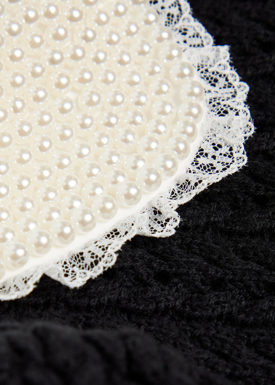 Alice + Olivia Chase Puff Faux Pearl-embellished Cotton-blend top Black