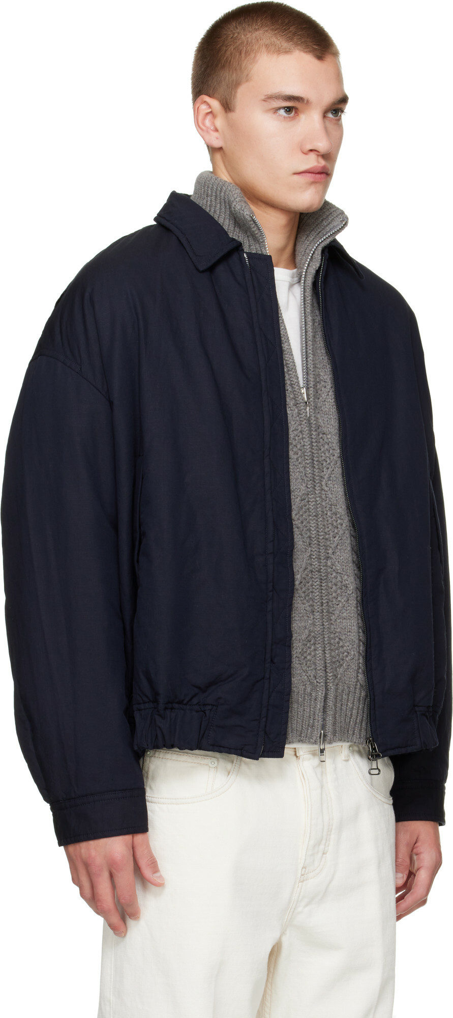 CASEY CASEY Navy Lin Cot Meaux Blouson Jacket