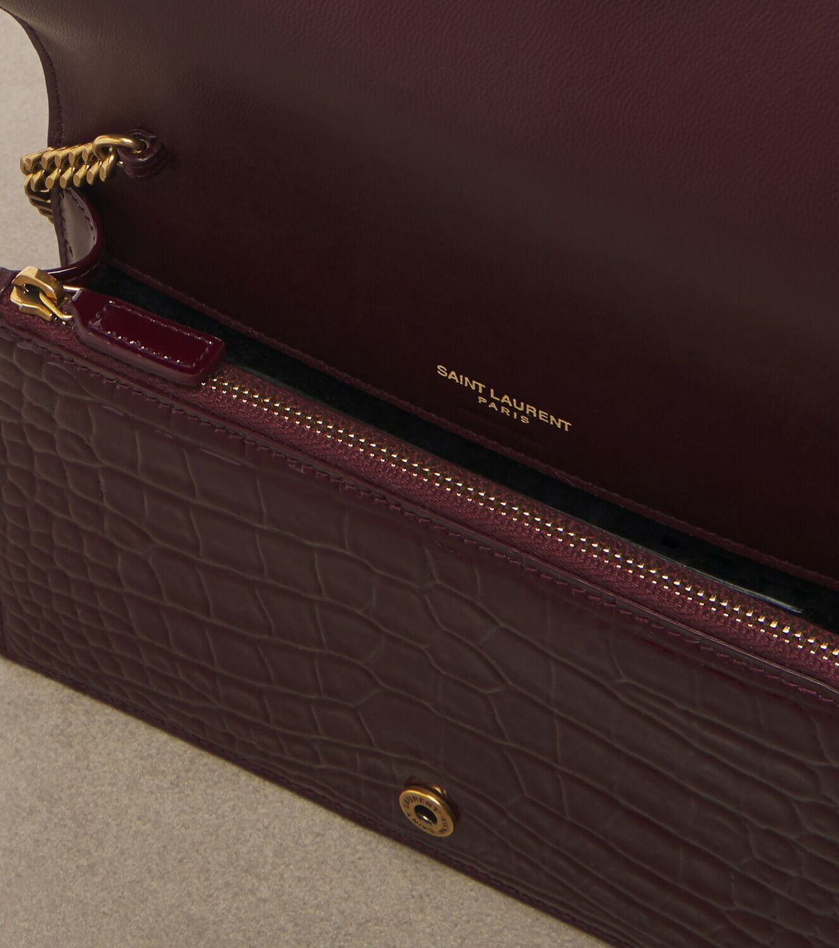 Saint Laurent Cassandre patent leather wallet on chain