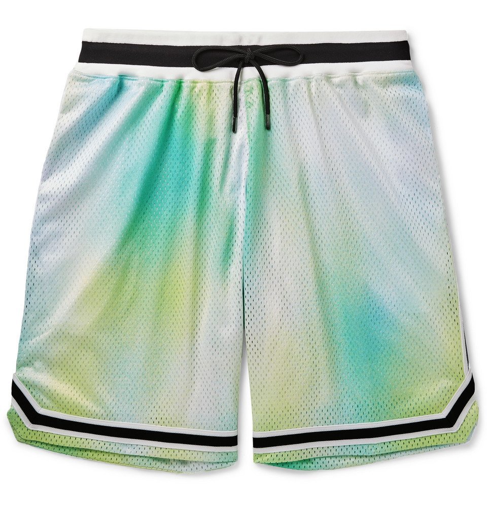 JOHN ELLIOTT メッシュ バスケットボールショーツ John Elliott - Tie-Dyed Mesh Drawstring Shorts - Green John Elliott