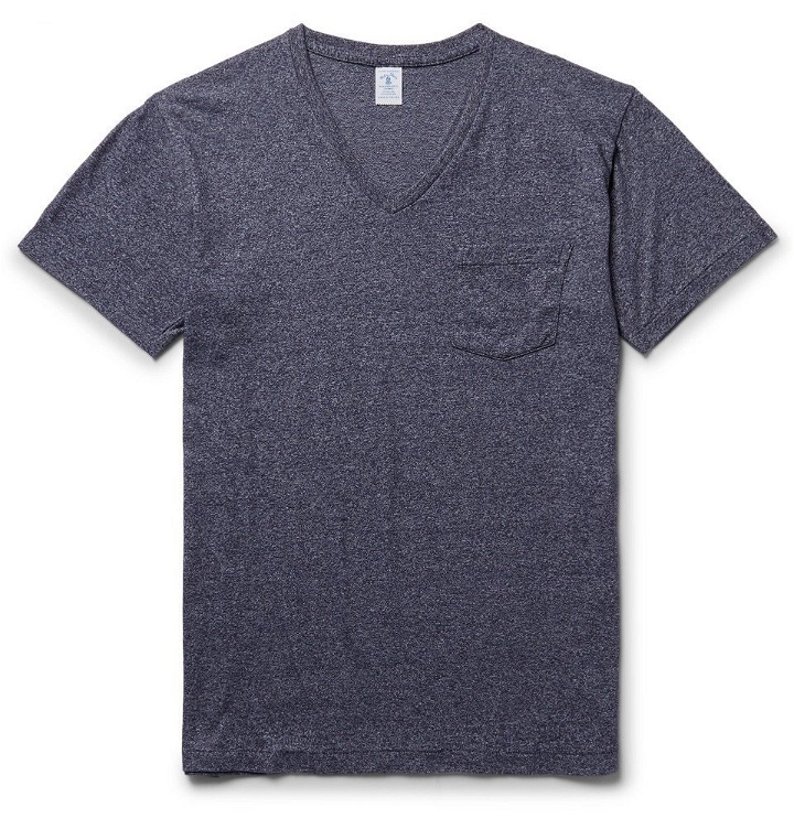 Photo: Velva Sheen - Slim-Fit Mélange Cotton-Blend Jersey T-Shirt - Men - Navy